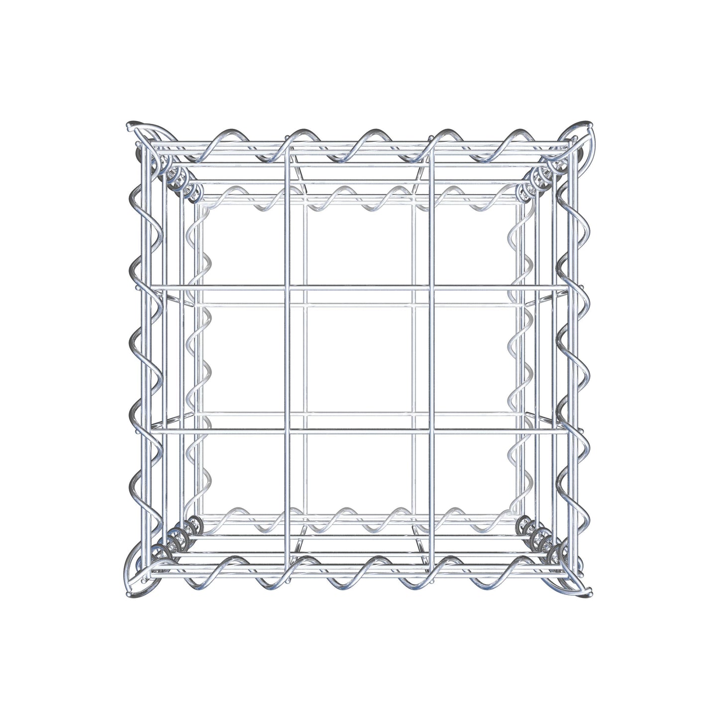 Schanskorf 30 cm x 30 cm x 30 cm (L x H x D), maaswijdte 10 cm x 10 cm, spiraalvormig