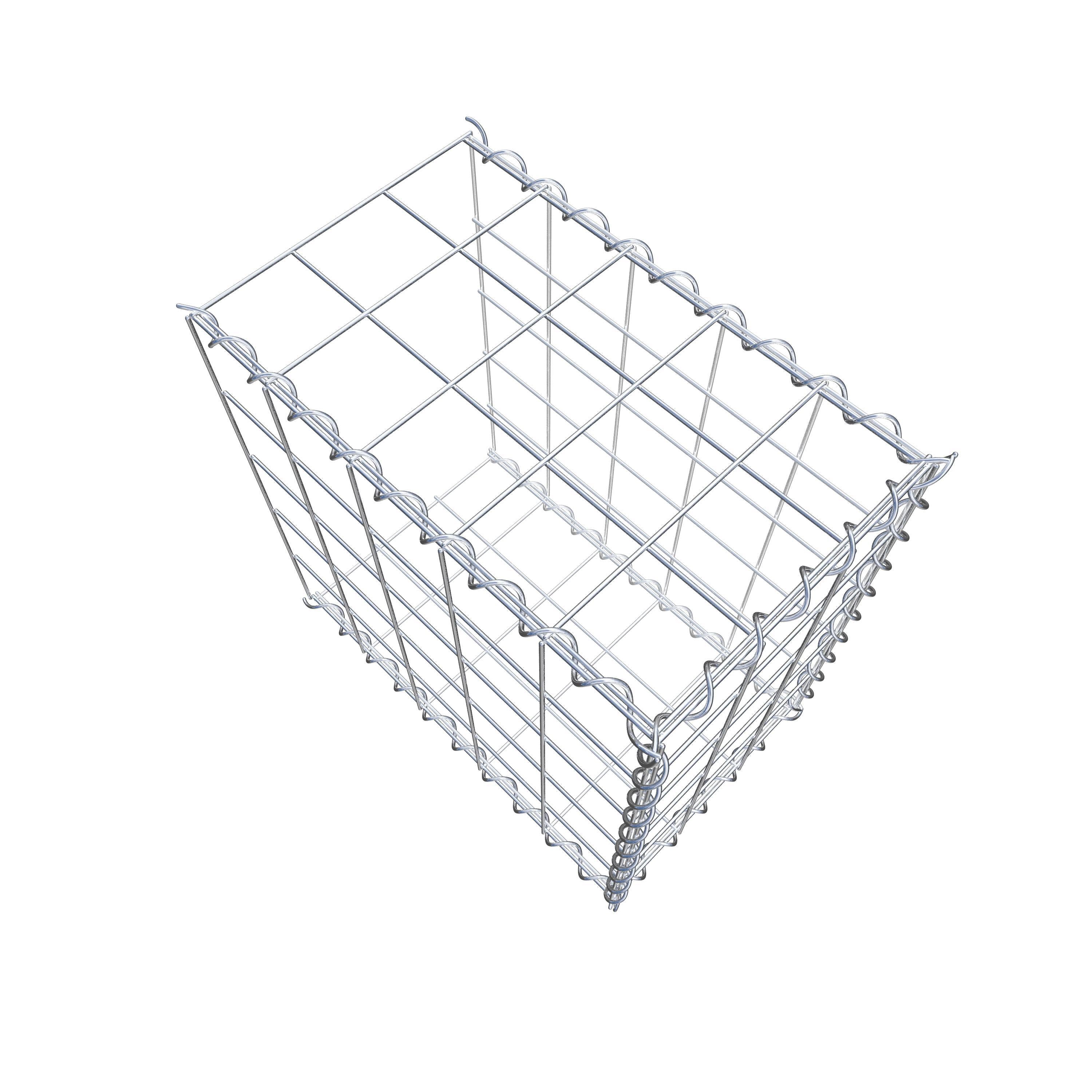 Opbouw schanskorf type 2 50 cm x 50 cm x 30 cm (L x H x D), maaswijdte 10 cm x 10 cm, spiraal