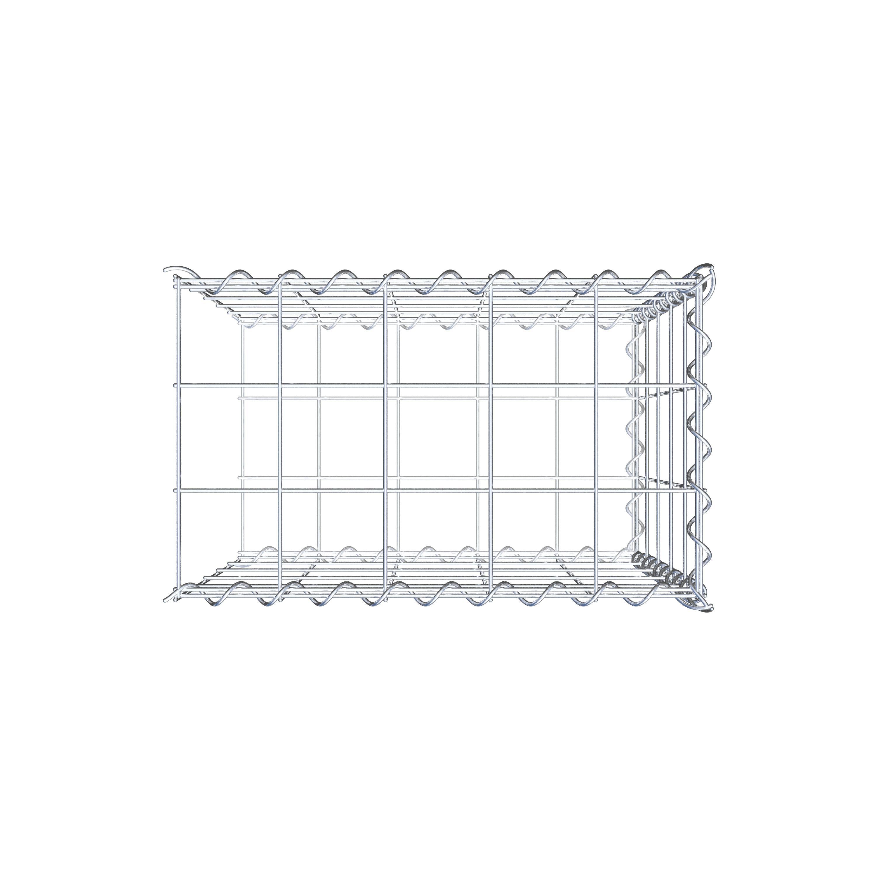 Opbouw schanskorf type 2 50 cm x 50 cm x 30 cm (L x H x D), maaswijdte 10 cm x 10 cm, spiraal