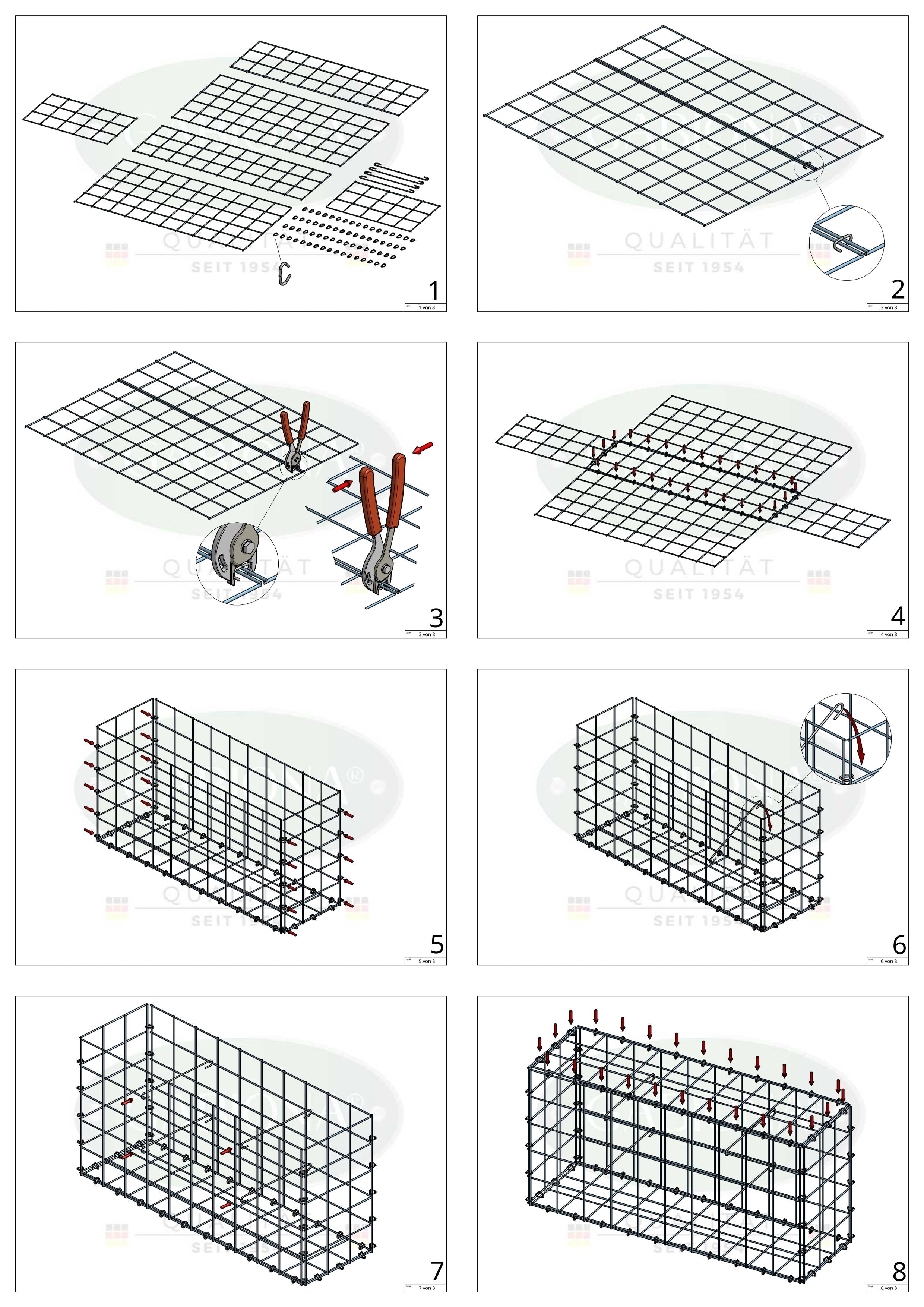 Gabion 100 cm x 20 cm x 30 cm (L x H x P), mailles 10 cm x 10 cm, anneau en C