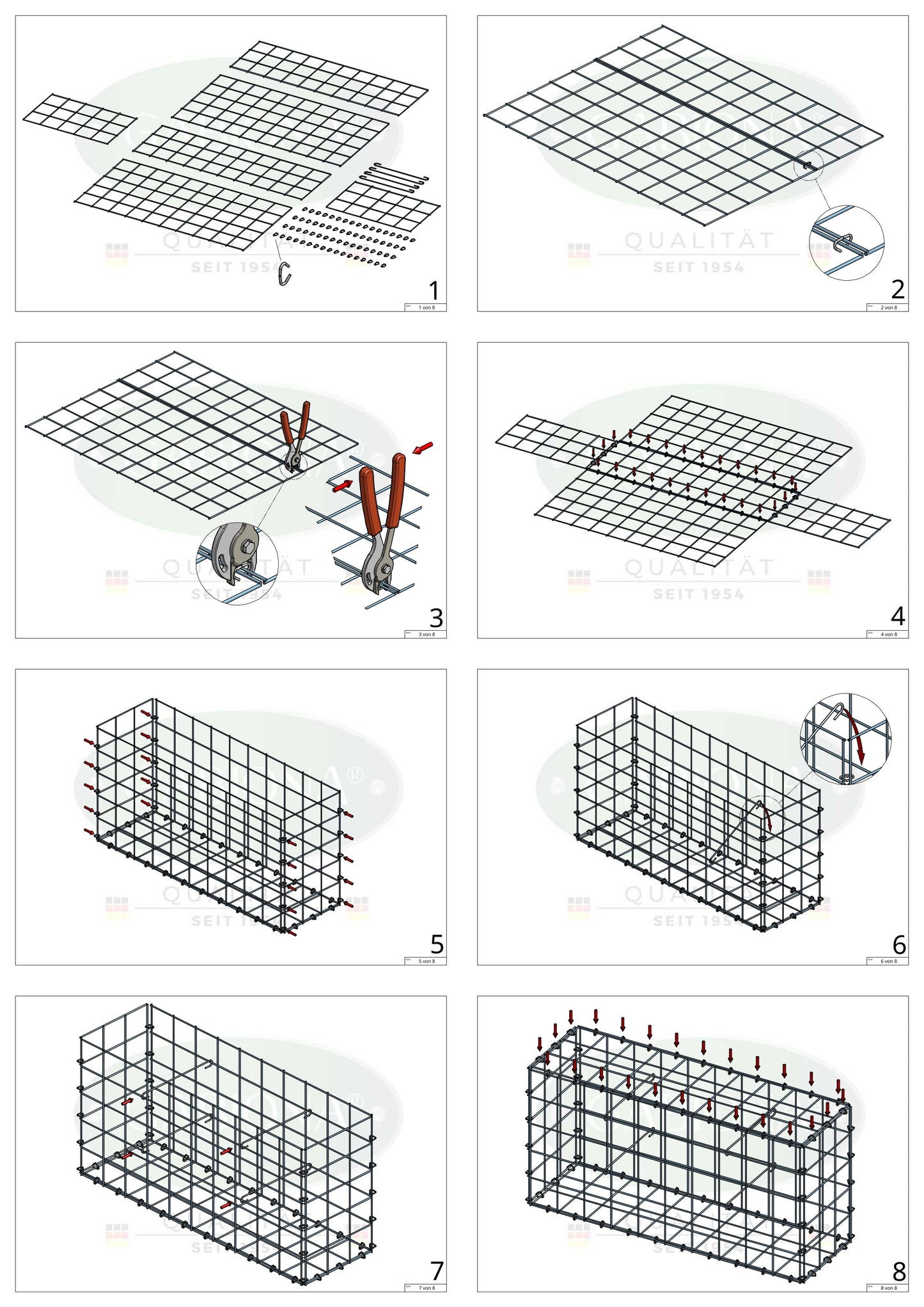 Gabion 100 cm x 90 cm x 40 cm (L x H x P), mailles 10 cm x 10 cm, anneau en C