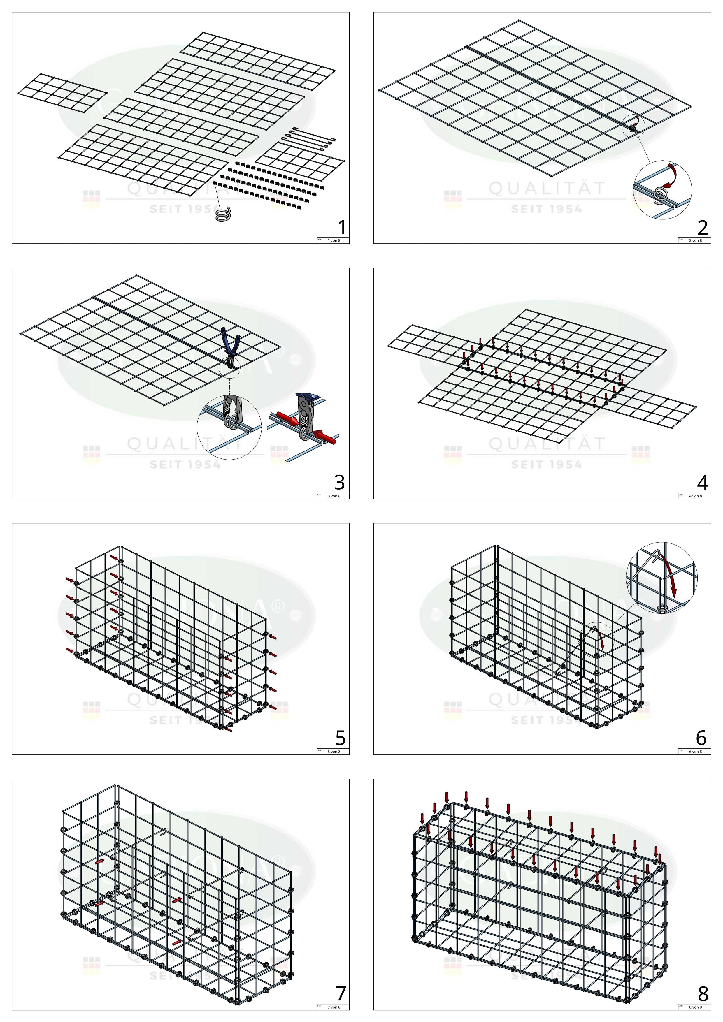 Gabion 100 cm x 40 cm x 20 cm (L x H x D), maskestørrelse 10 x 10 cm, spiralring
