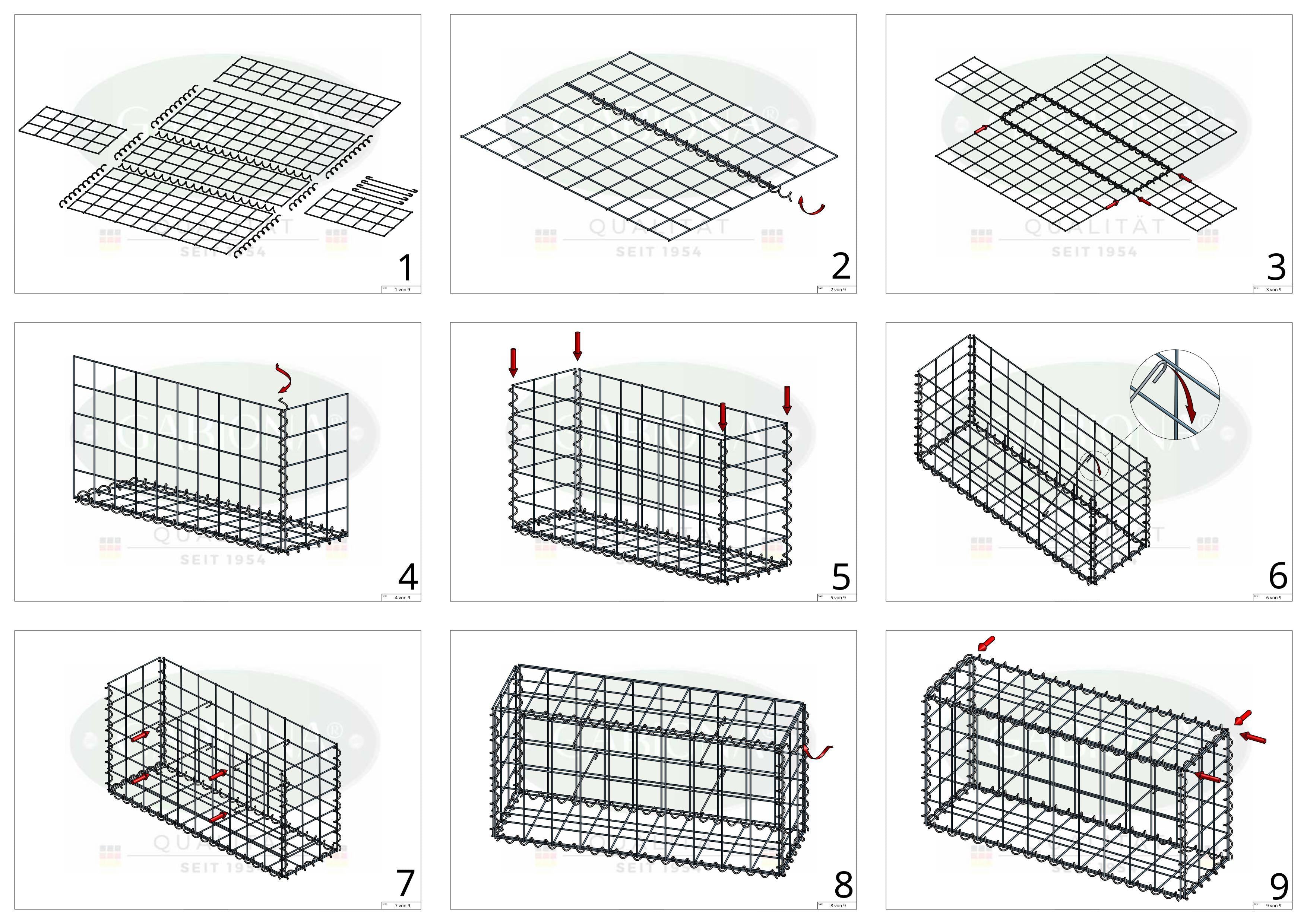 Gabion 100 cm x 90 cm x 40 cm (L x H x D), maskstorlek 10 cm x 10 cm, spiral