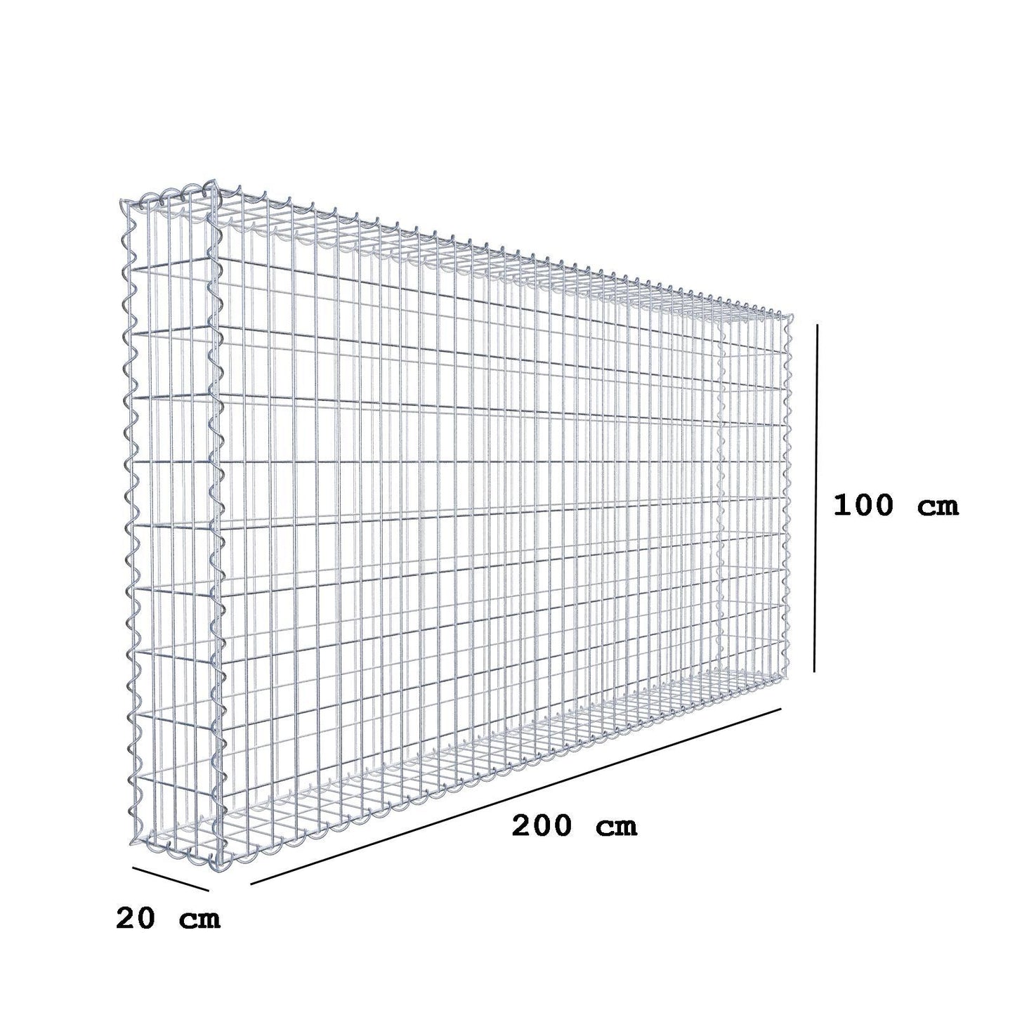 Gabion 200 cm x 100 cm x 20 cm (L x H x P), mailles 5 cm x 10 cm, spirale