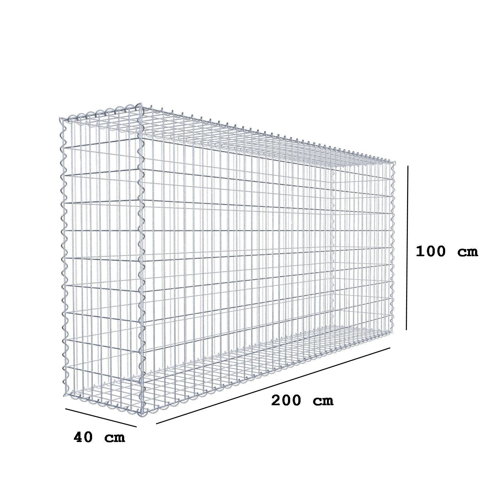 Gabião 200 cm x 100 cm x 40 cm (C x A x P), malhagem 5 cm x 10 cm, espiral