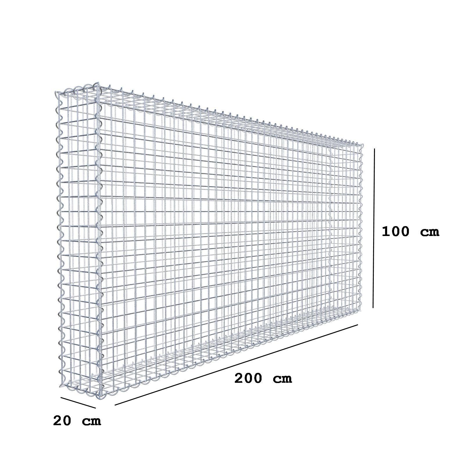 Gabion 200 cm x 100 cm x 20 cm (L x H x D), mesh size 5 cm x 5 cm, spiral