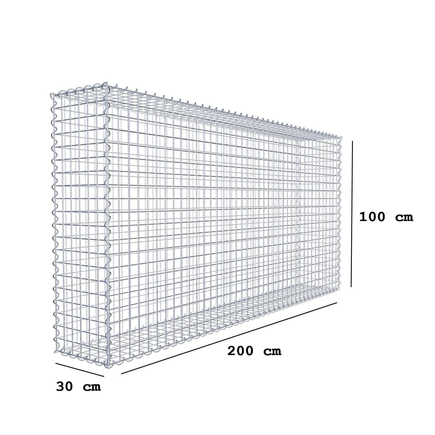 Gabion 200 cm x 100 cm x 30 cm (L x H x D), mesh size 5 cm x 5 cm, spiral