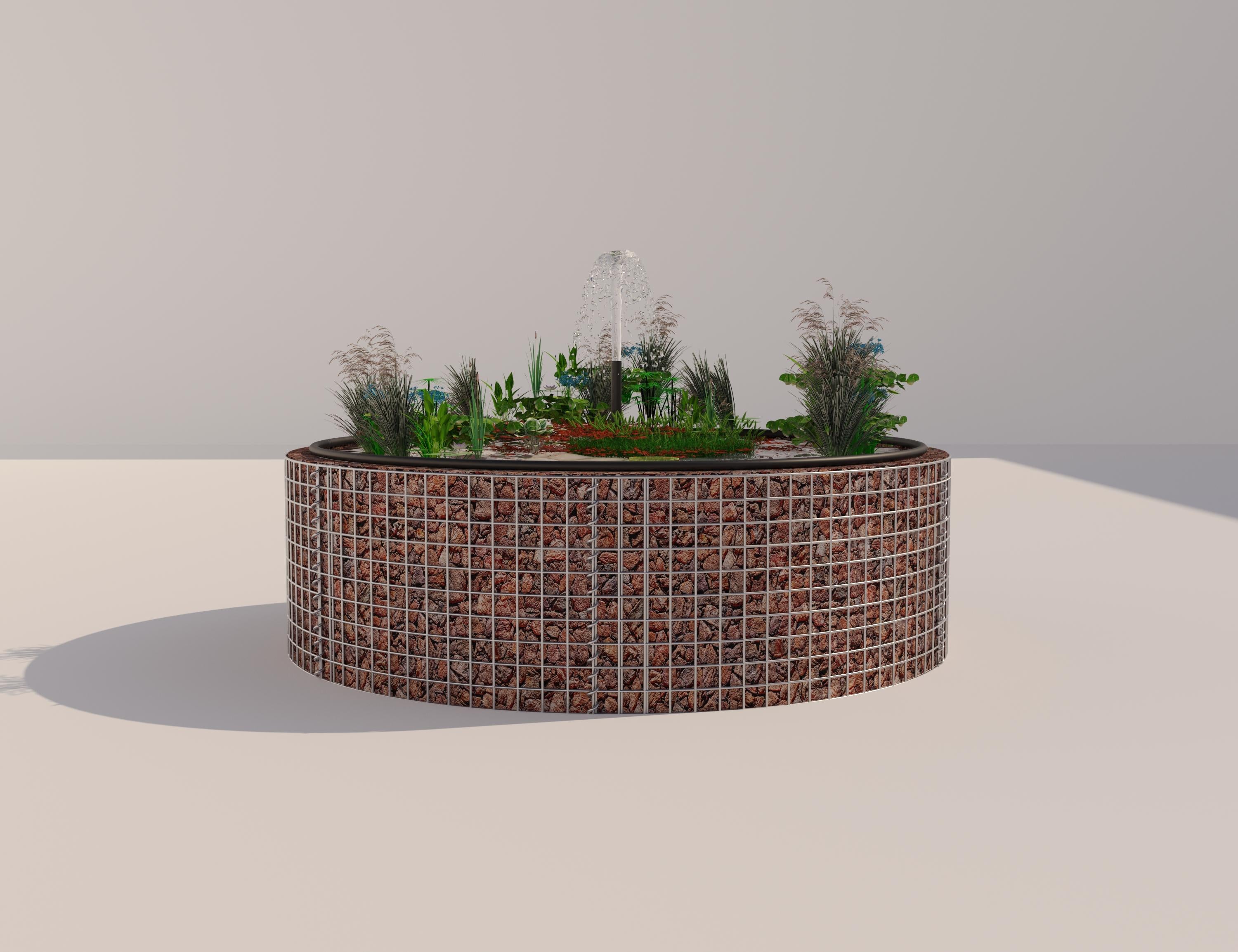 Gabion-dam, rund, ydre diameter 172 cm, højde 50 cm, maskestørrelse 5 x 5 cm, vægtykkelse 15 cm