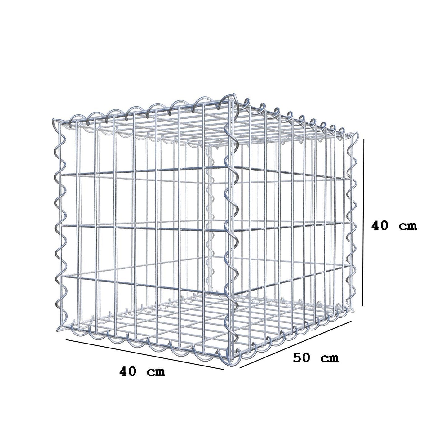 Gabion 50 cm x 40 cm x 40 cm (L x H x D), maskestørrelse 5 cm x 10 cm, spiral