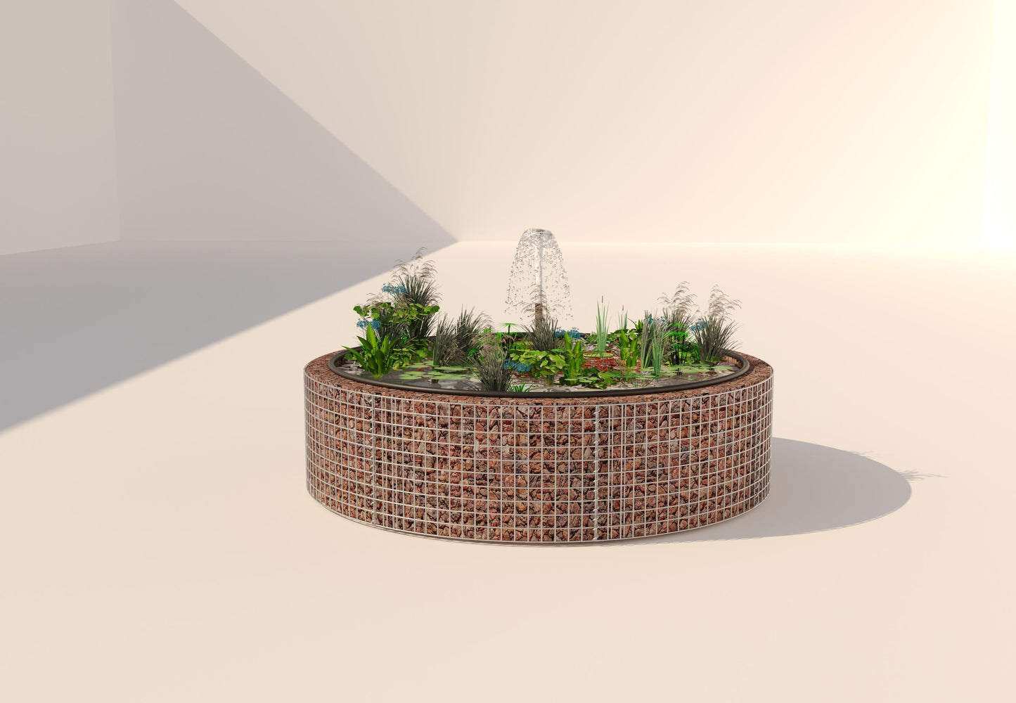 Laghetto rialzato in gabbioni, rotondo, diametro esterno 202 cm, altezza 50 cm, maglia 5 x 5 cm, spessore parete 15 cm