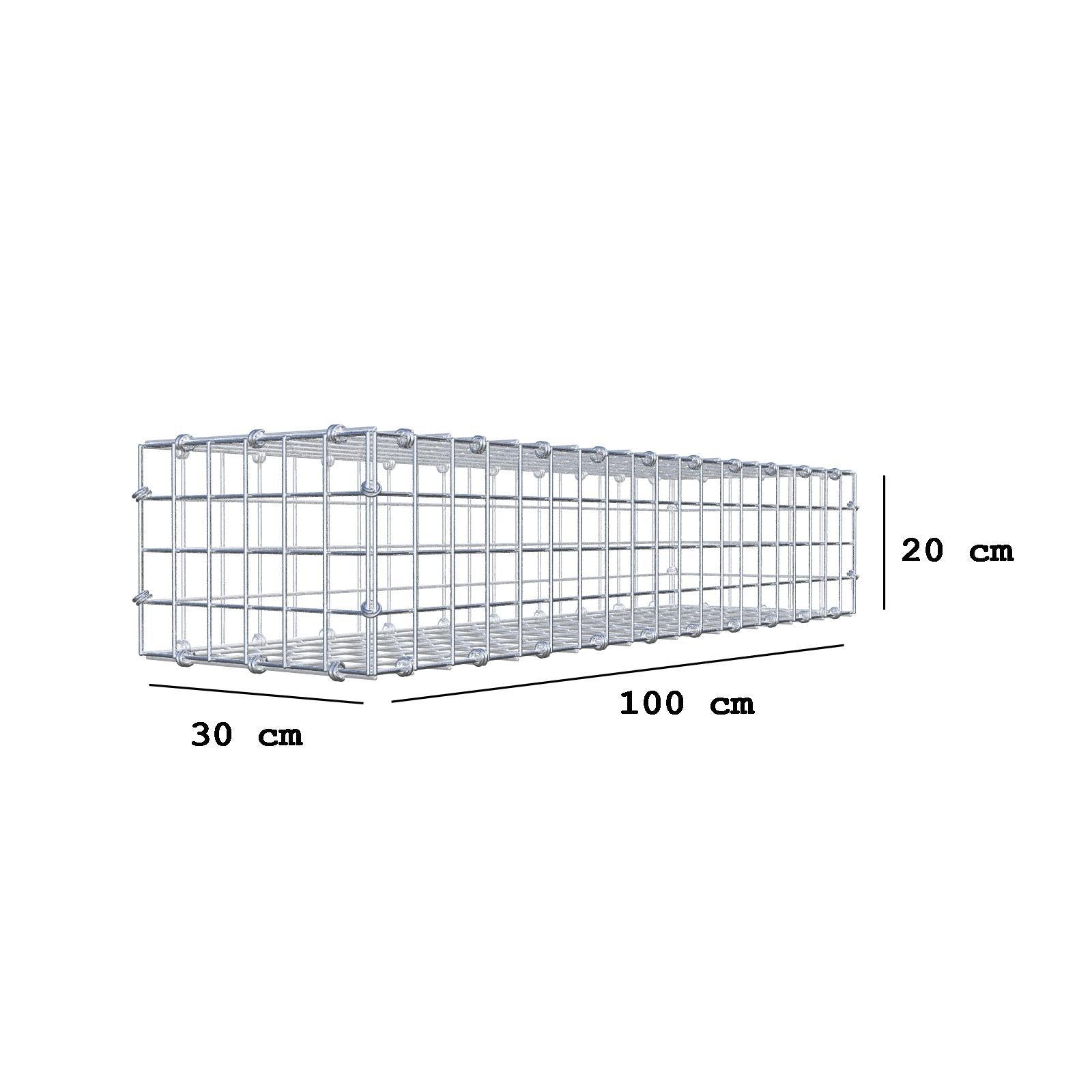 Gabbione 100 cm x 20 cm x 30 cm (L x H x P), maglia 5 x 5 cm, anello a spirale