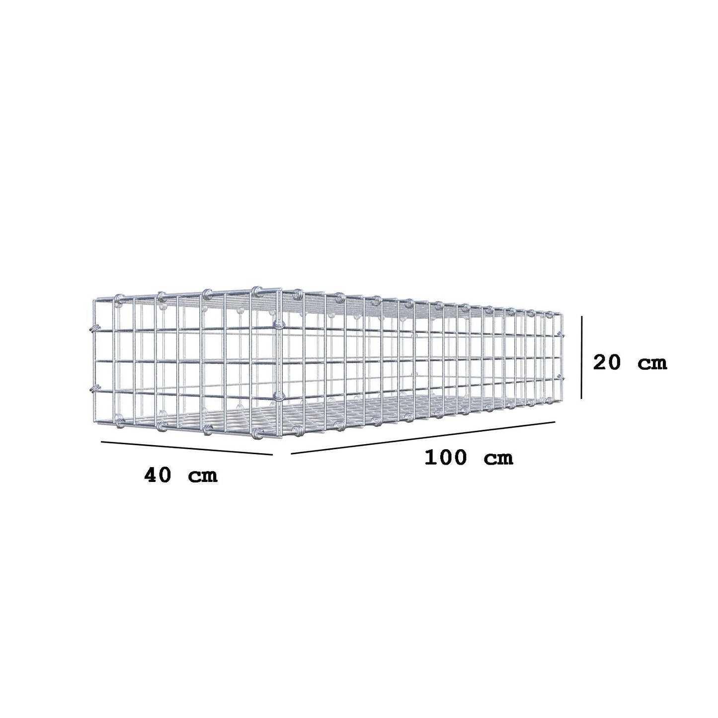 Gabião 100 cm x 20 cm x 40 cm (C x A x P), malhagem 5 x 5 cm, anel espiral