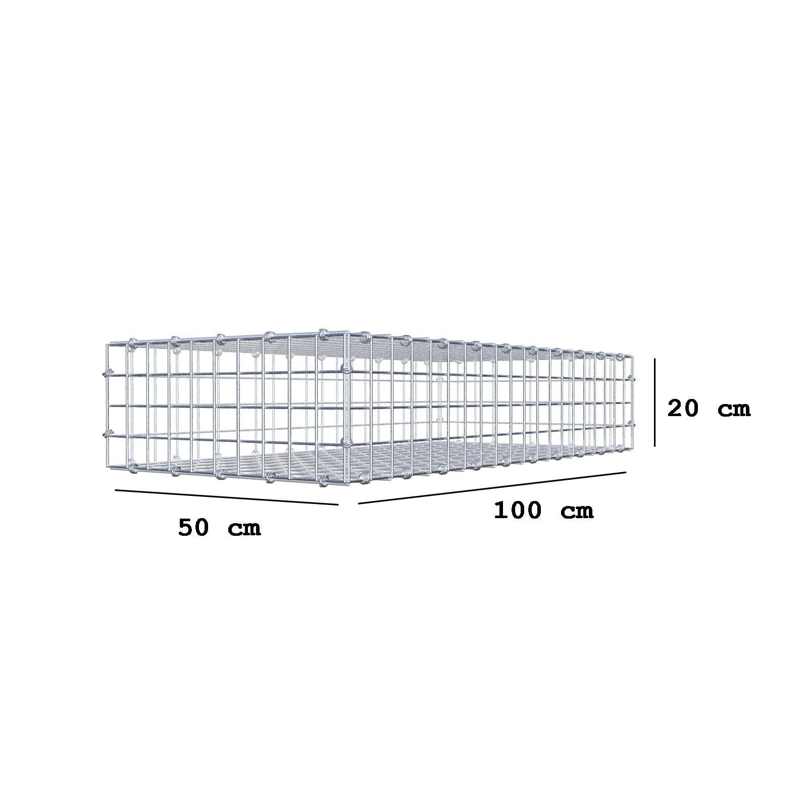 Gabion 100 cm x 20 cm x 50 cm (L x H x D), mesh size 5 x 5 cm, spiral ring