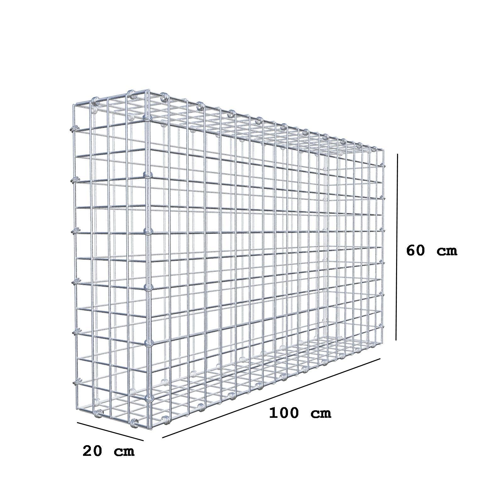 Gabião 100 cm x 60 cm x 20 cm (C x A x P), malhagem 5 x 5 cm, anel espiral
