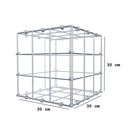 Gabion 30 cm x 30 cm x 30 cm (L x H x D), maskestørrelse 10 x 10 cm, spiralring