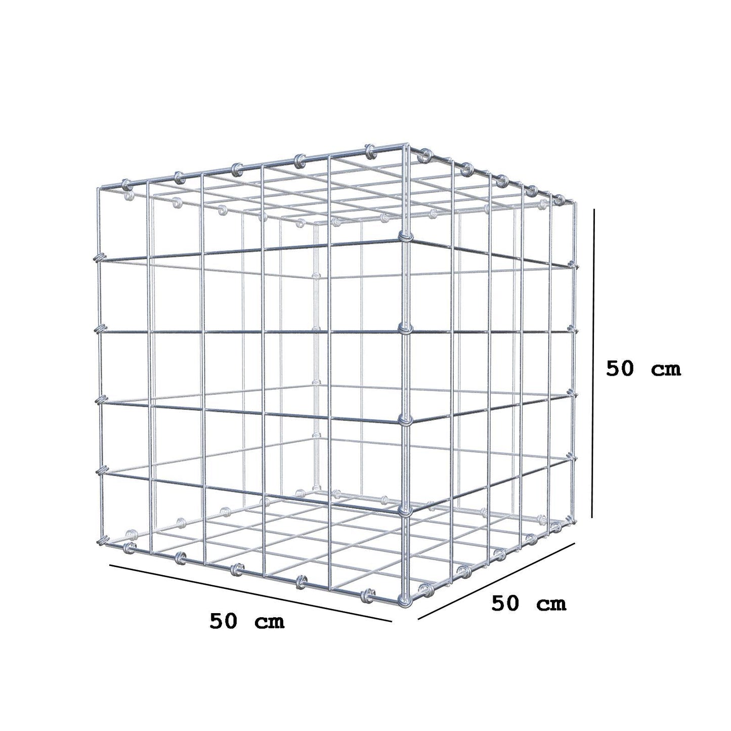 Gabion 50 cm x 50 cm x 50 cm (L x H x D), maskestørrelse 10 x 10 cm, spiralring