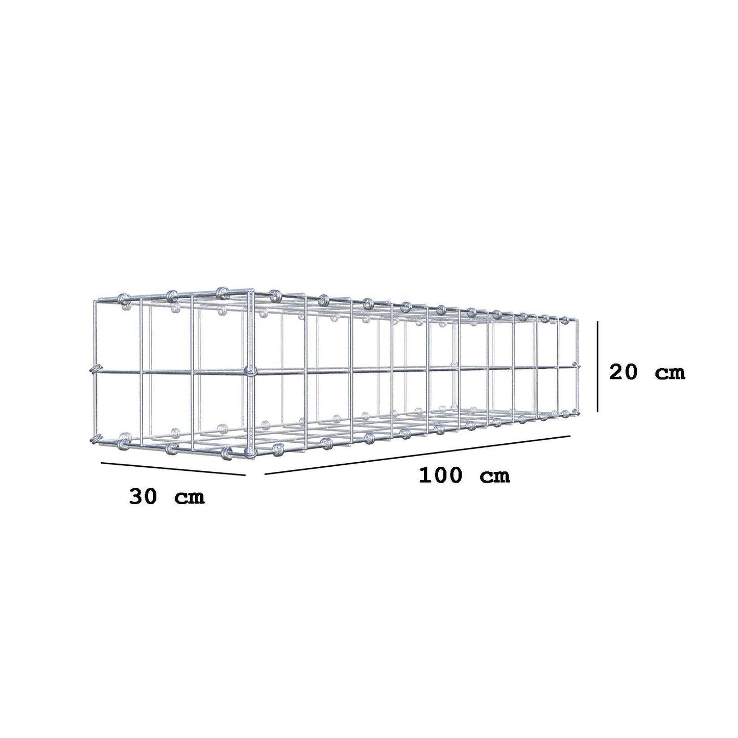 Gabion 100 cm x 20 cm x 30 cm (L x H x D), maskestørrelse 10 x 10 cm, spiralring