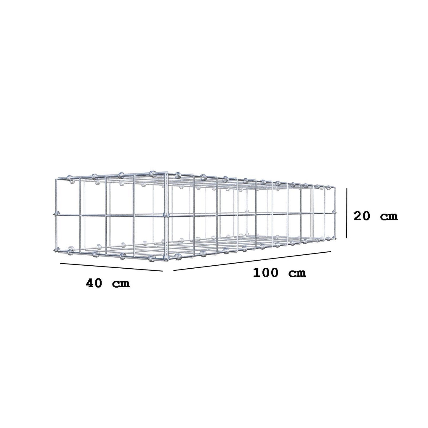 Gabião 100 cm x 20 cm x 40 cm (C x A x P), malhagem 10 x 10 cm, anel espiral