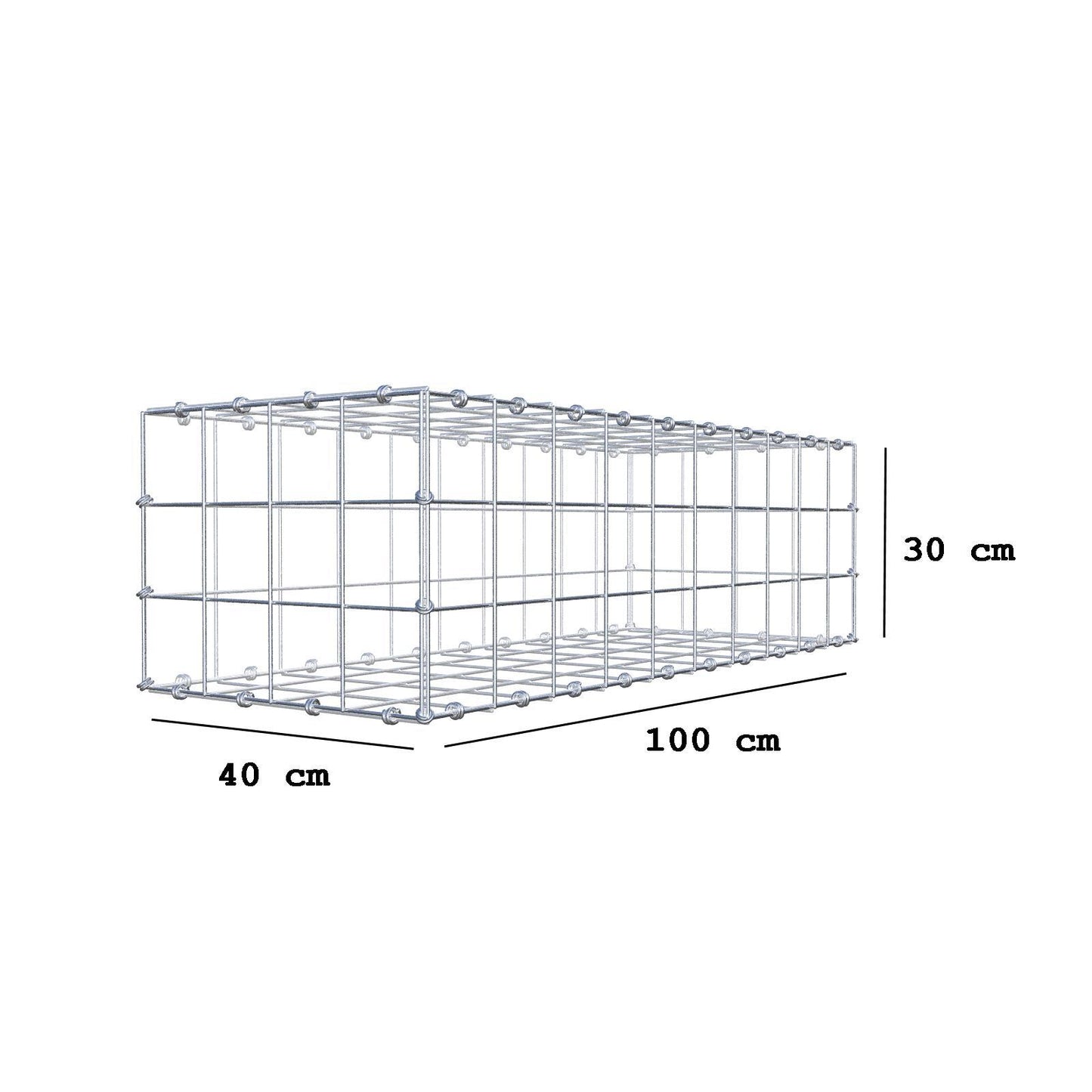 Gabion 100 cm x 30 cm x 40 cm (L x H x D), maskestørrelse 10 x 10 cm, spiralring