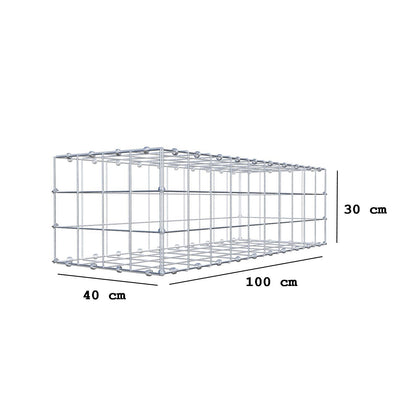 Gabion 100 cm x 30 cm x 40 cm (L x H x D), maskestørrelse 10 x 10 cm, spiralring