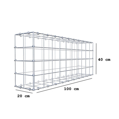 Gabion 100 cm x 40 cm x 20 cm (L x H x D), maskestørrelse 10 x 10 cm, spiralring