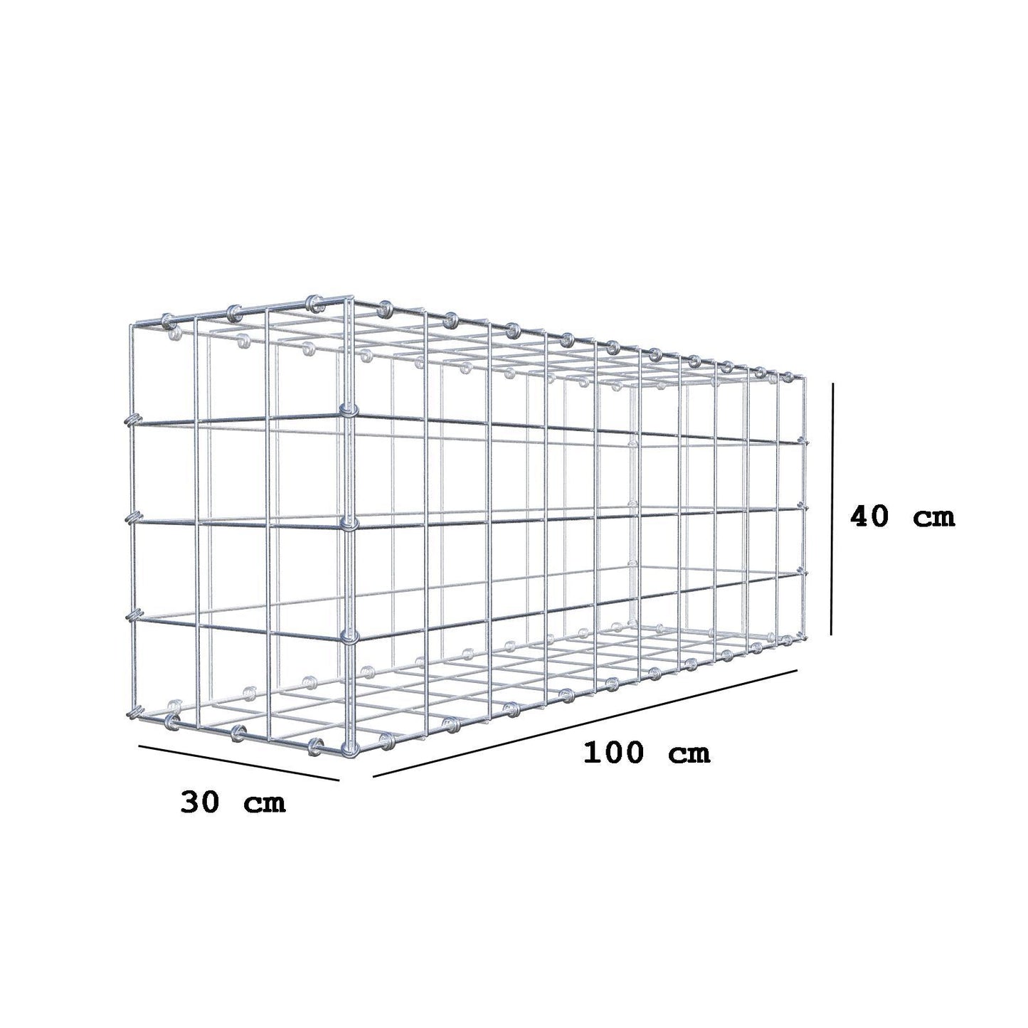 Gabion 100 cm x 40 cm x 30 cm (L x H x D), maskestørrelse 10 x 10 cm, spiralring