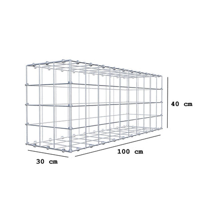 Gabion 100 cm x 40 cm x 30 cm (L x H x D), maskestørrelse 10 x 10 cm, spiralring