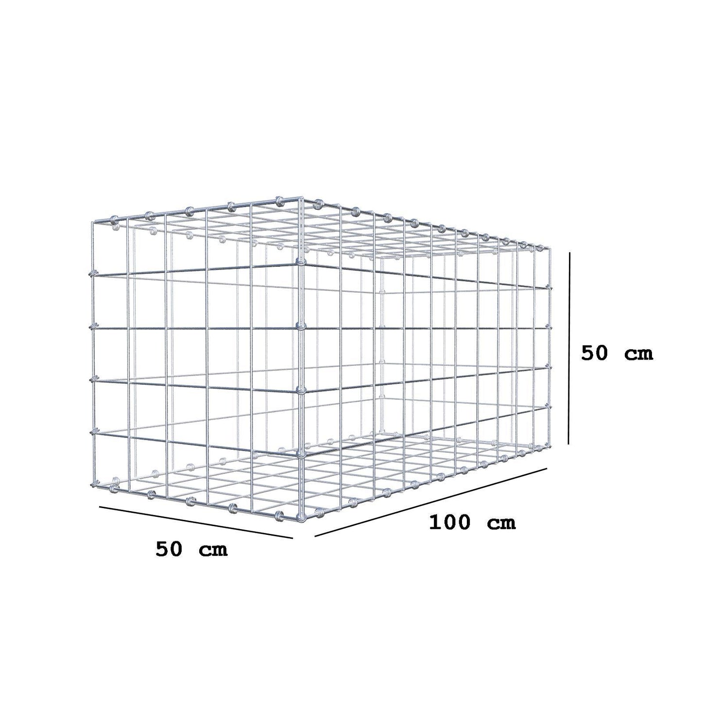 Gabion 100 cm x 50 cm x 50 cm (L x H x D), maskestørrelse 10 x 10 cm, spiralring