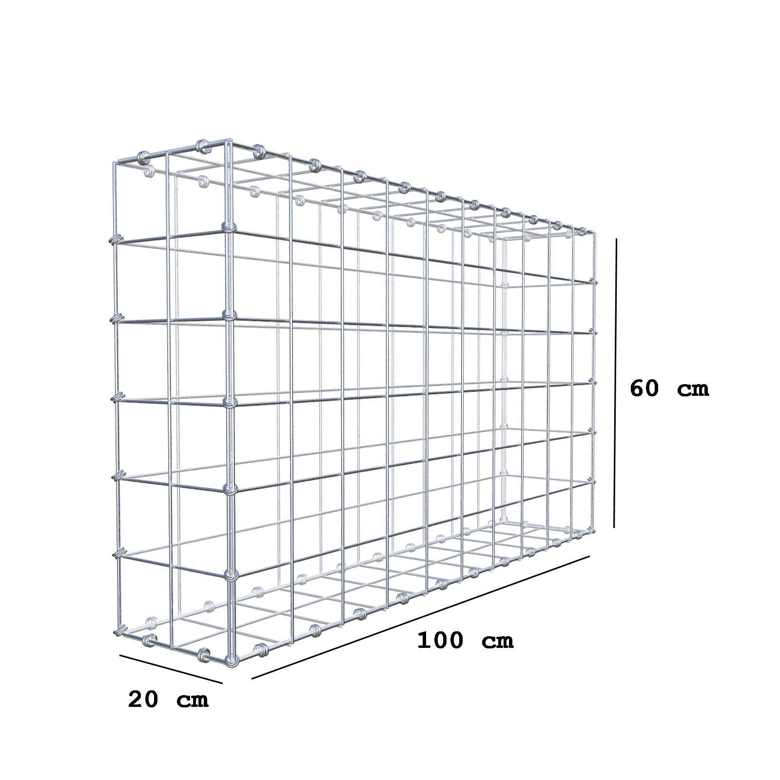 Gabião 100 cm x 60 cm x 20 cm (C x A x P), malhagem 10 x 10 cm, anel espiral