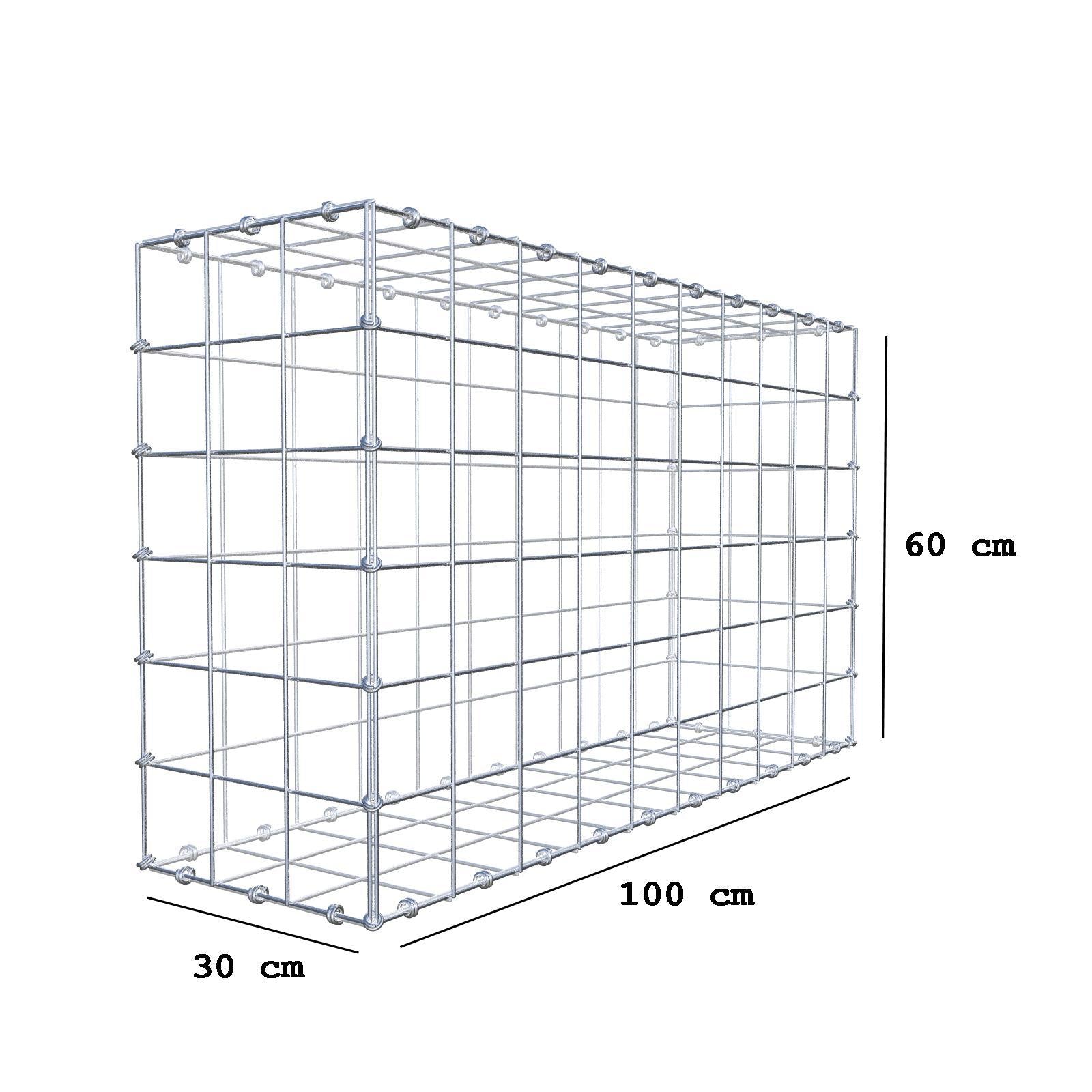 Gabião 100 cm x 60 cm x 30 cm (C x A x P), malhagem 10 x 10 cm, anel espiral