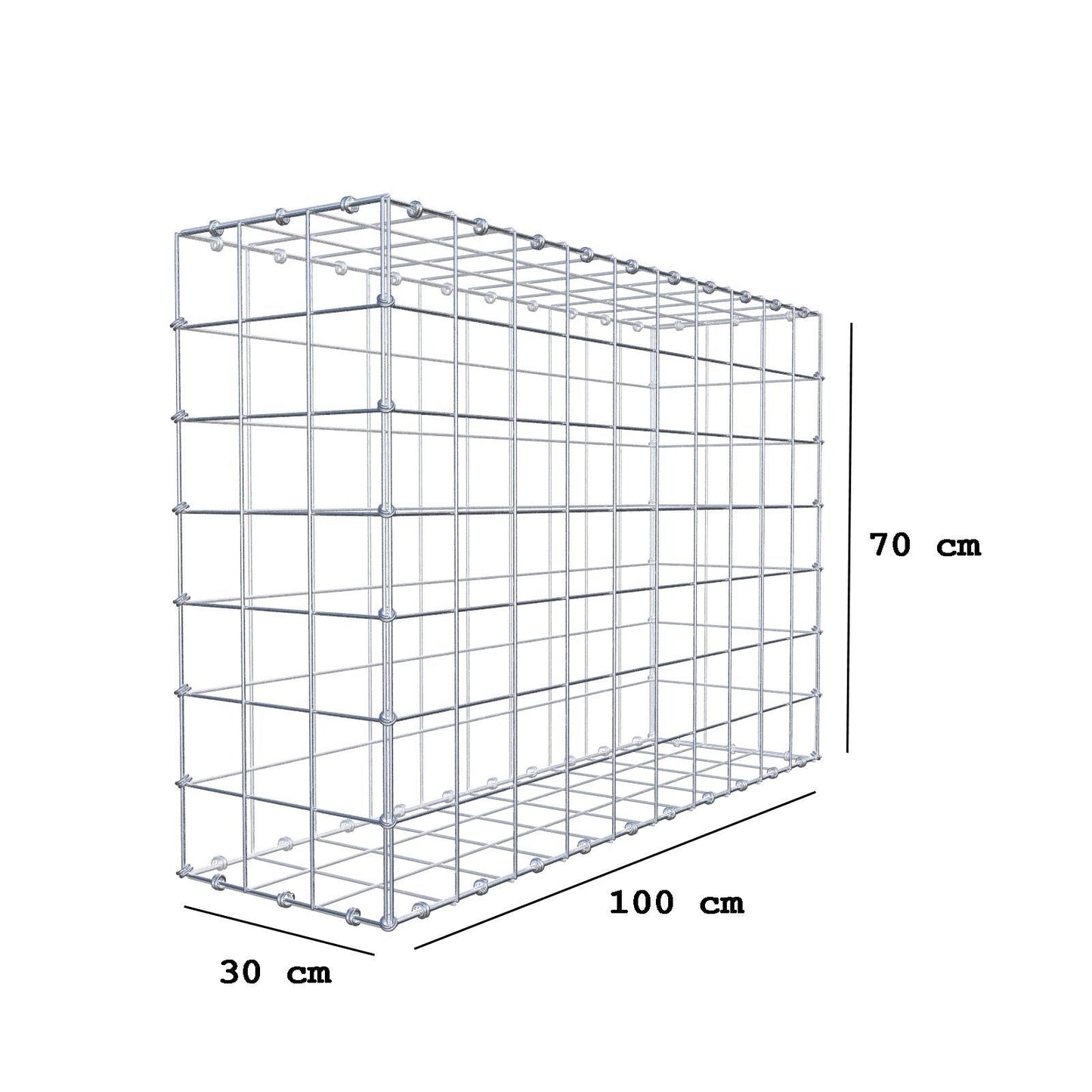 Gabion 100 cm x 70 cm x 30 cm (L x H x D), maskestørrelse 10 x 10 cm, spiralring