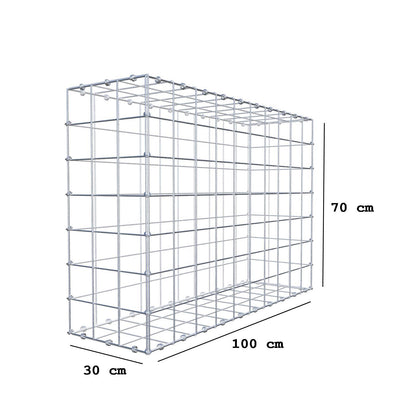 Gabion 100 cm x 70 cm x 30 cm (L x H x D), maskestørrelse 10 x 10 cm, spiralring