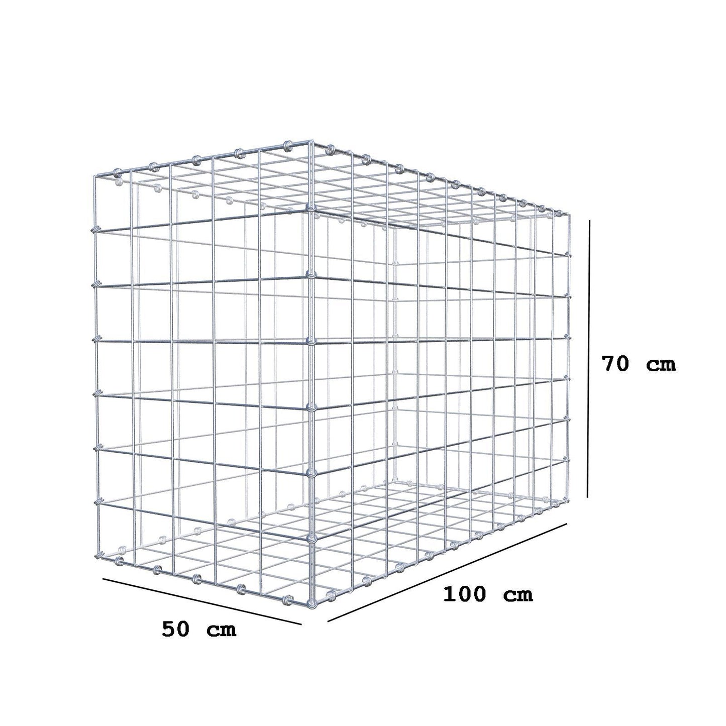 Gabion 100 cm x 70 cm x 50 cm (L x H x D), maskestørrelse 10 x 10 cm, spiralring
