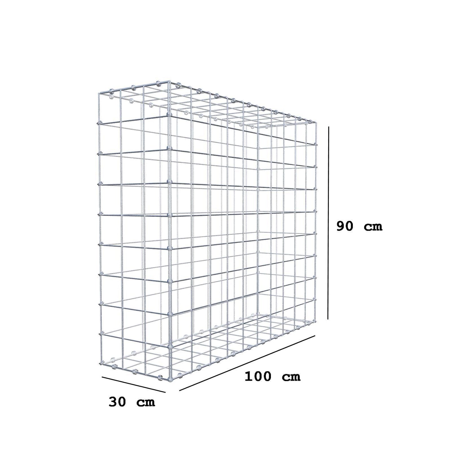 Gabion 100 cm x 90 cm x 30 cm (L x H x D), maskestørrelse 10 x 10 cm, spiralring
