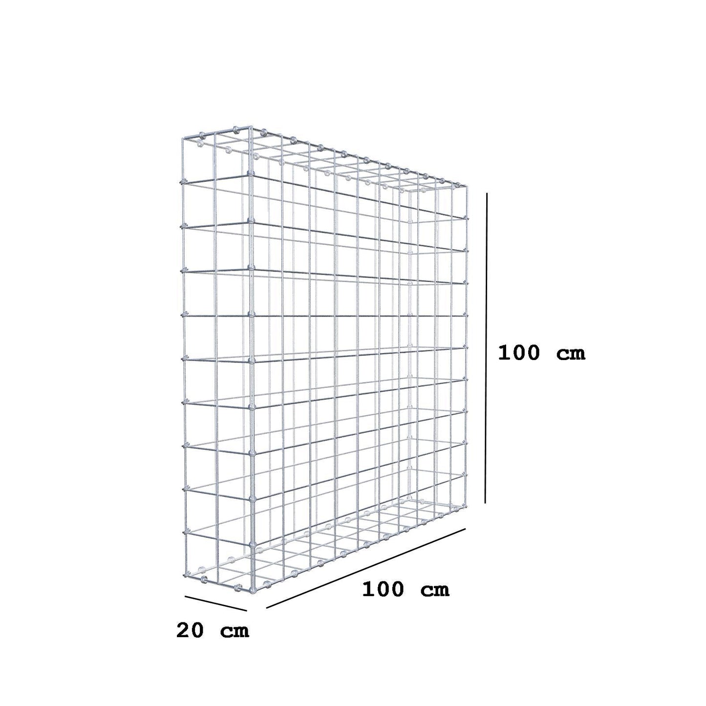 Gabion 100 cm x 100 cm x 20 cm (L x H x D), maskestørrelse 10 x 10 cm, spiralring