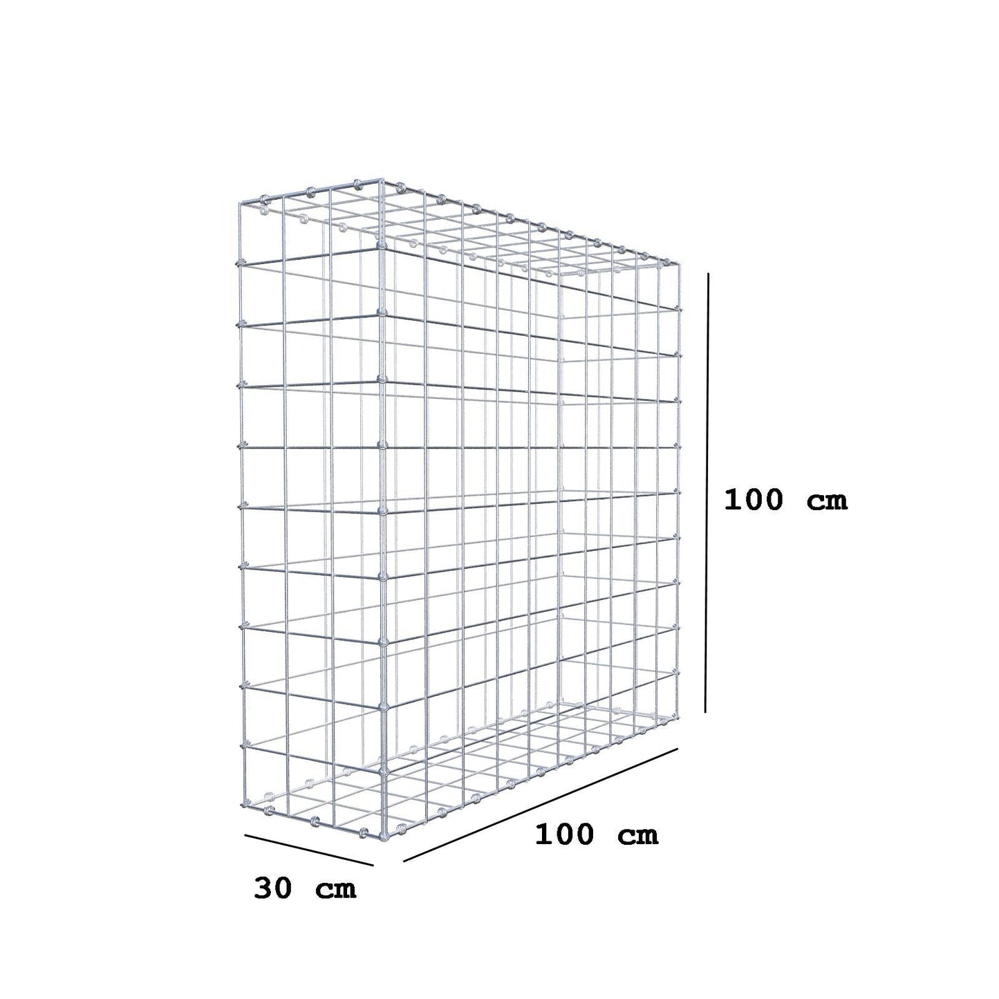 Gabion 100 cm x 100 cm x 30 cm (L x H x D), maskestørrelse 10 x 10 cm, spiralring