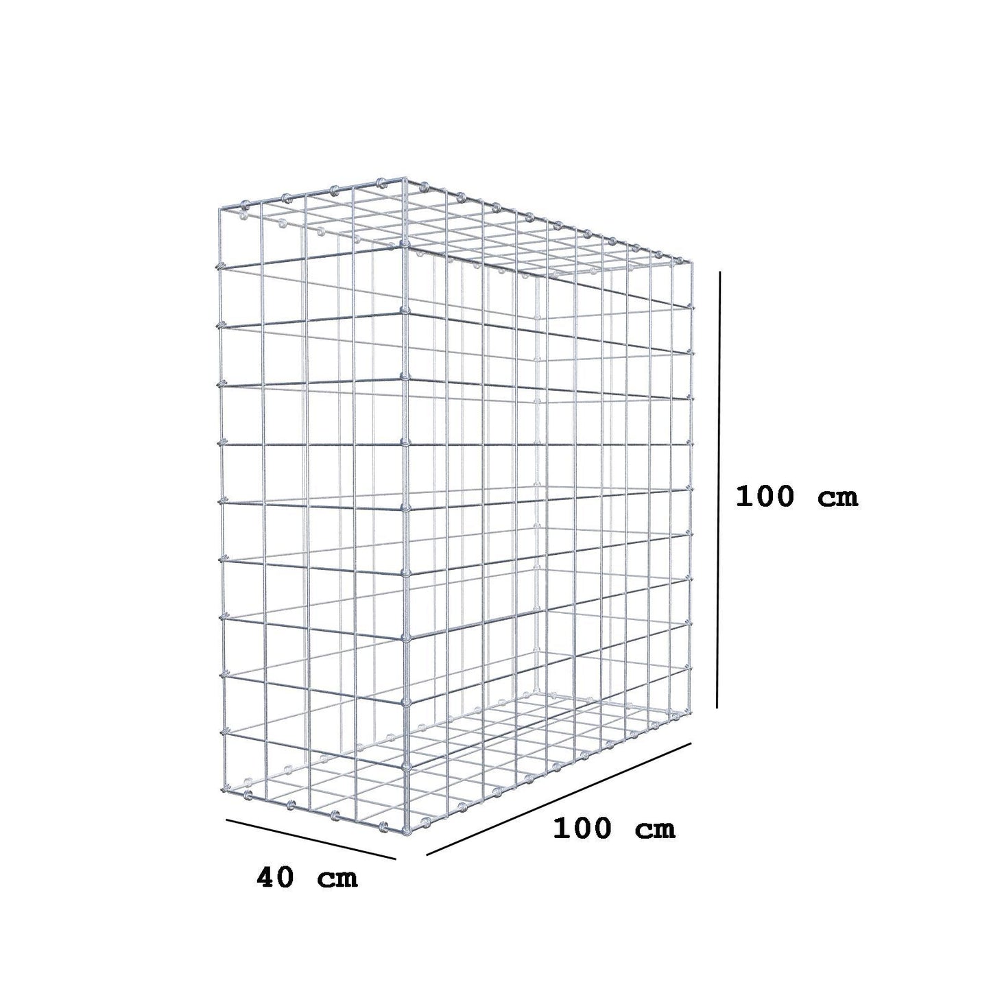 Gabion 100 cm x 100 cm x 40 cm (L x H x D), maskestørrelse 10 x 10 cm, spiralring