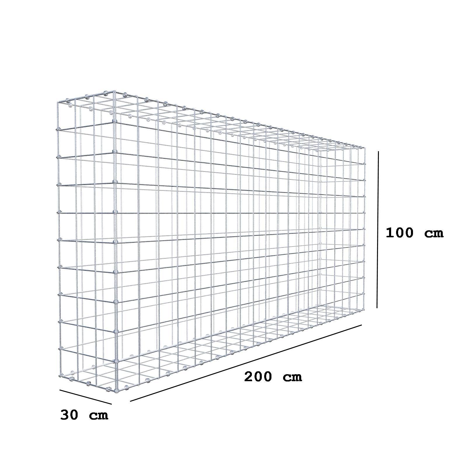 Gabione 200 cm x 100 cm x 30 cm (L x H x T), Maschenweite 10 x 10 cm, Spiralring