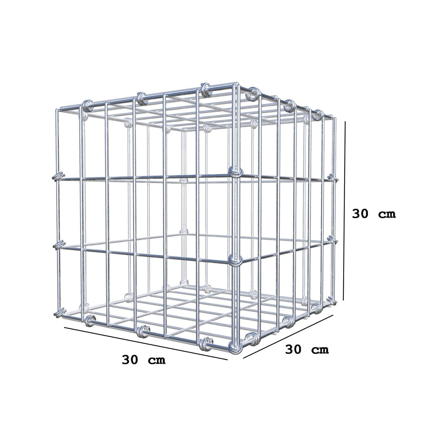 Gabion 30 cm x 30 cm x 30 cm (L x H x D), maskestørrelse 5 x 10 cm, spiralring