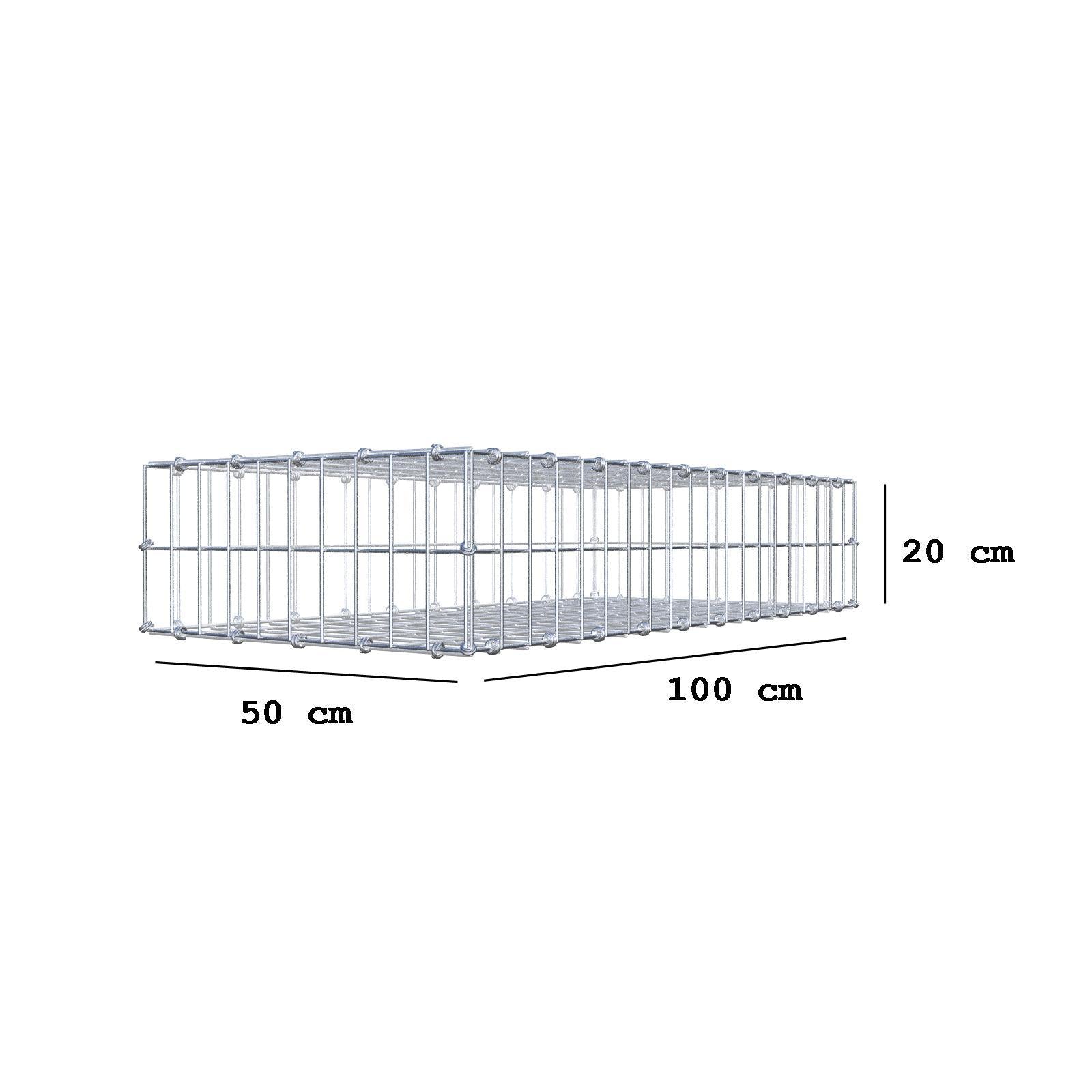 Gabion 100 cm x 20 cm x 50 cm (L x H x D), maskestørrelse 5 x 10 cm, spiralring