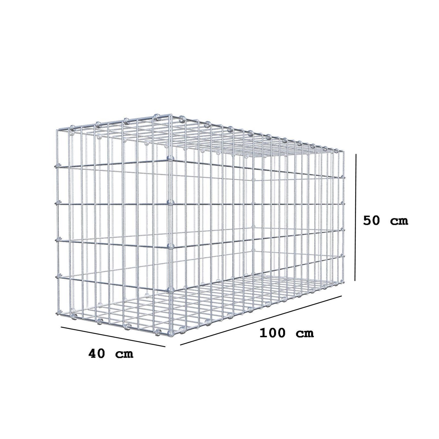 Gabion 100 cm x 50 cm x 40 cm (L x H x D), maskestørrelse 5 x 10 cm, spiralring