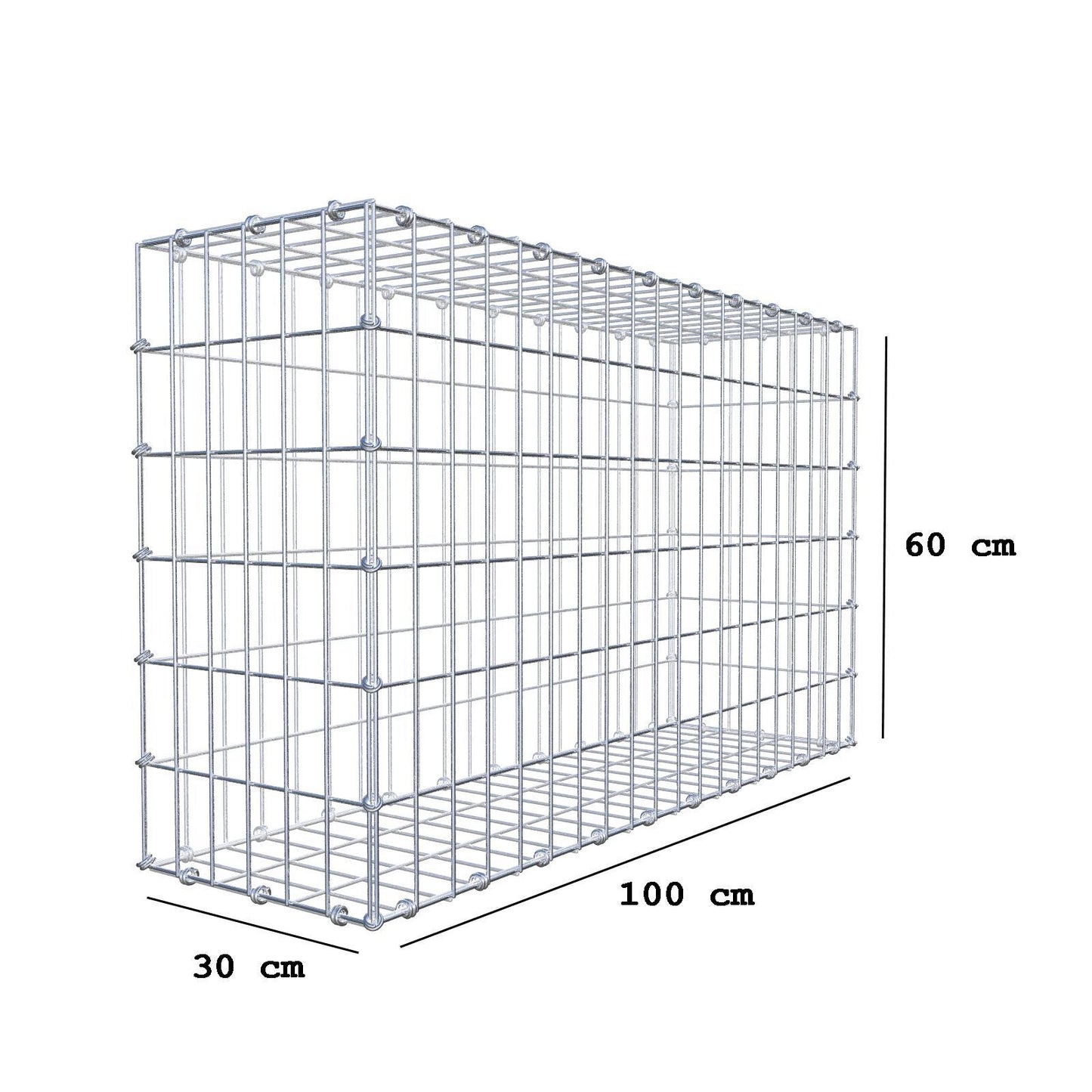 Gabion 100 cm x 60 cm x 30 cm (L x H x D), maskestørrelse 5 x 10 cm, spiralring