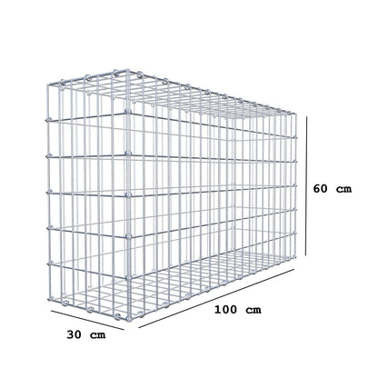 Gabion 100 cm x 60 cm x 30 cm (L x H x D), maskestørrelse 5 x 10 cm, spiralring