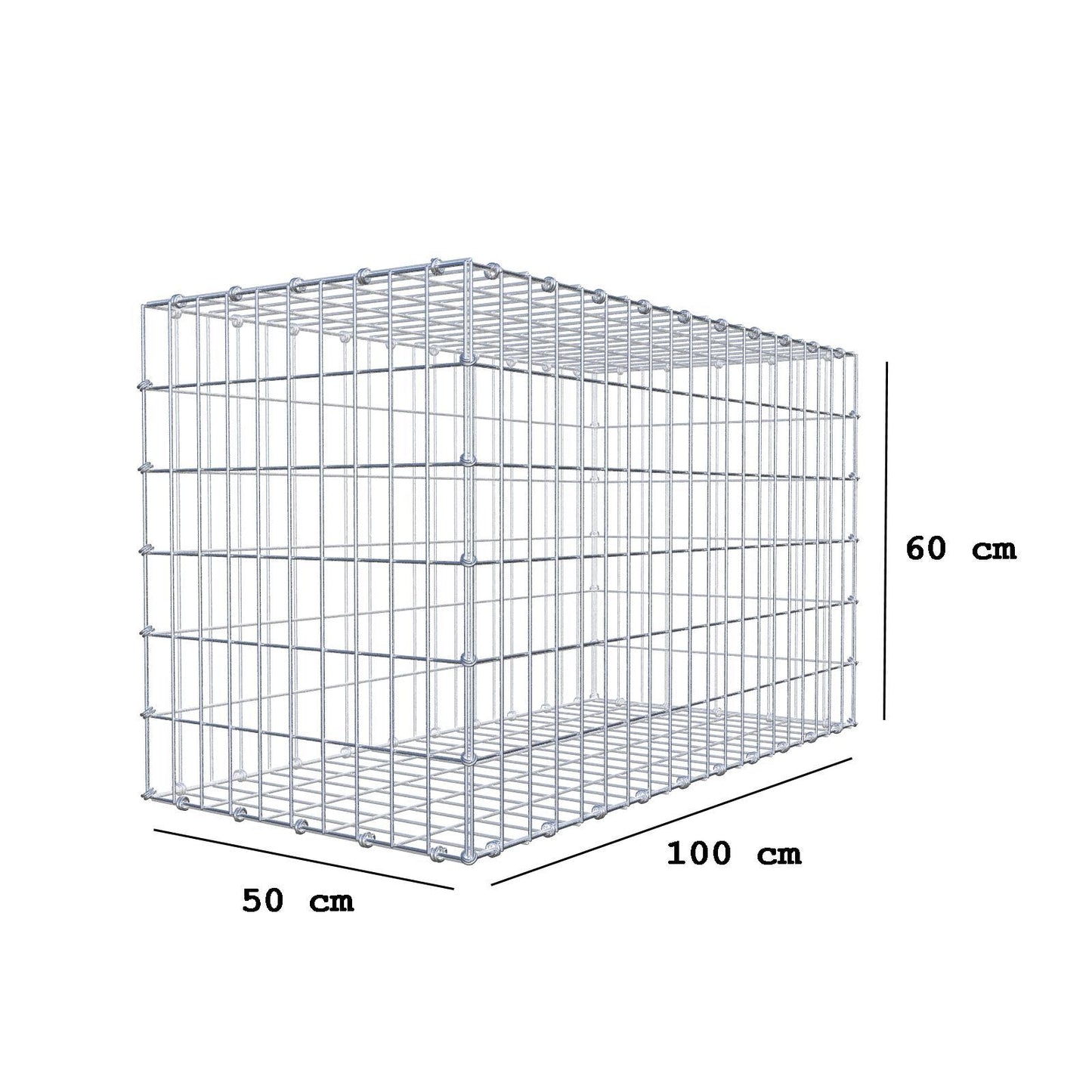 Gabion 100 cm x 60 cm x 50 cm (L x H x D), maskestørrelse 5 x 10 cm, spiralring