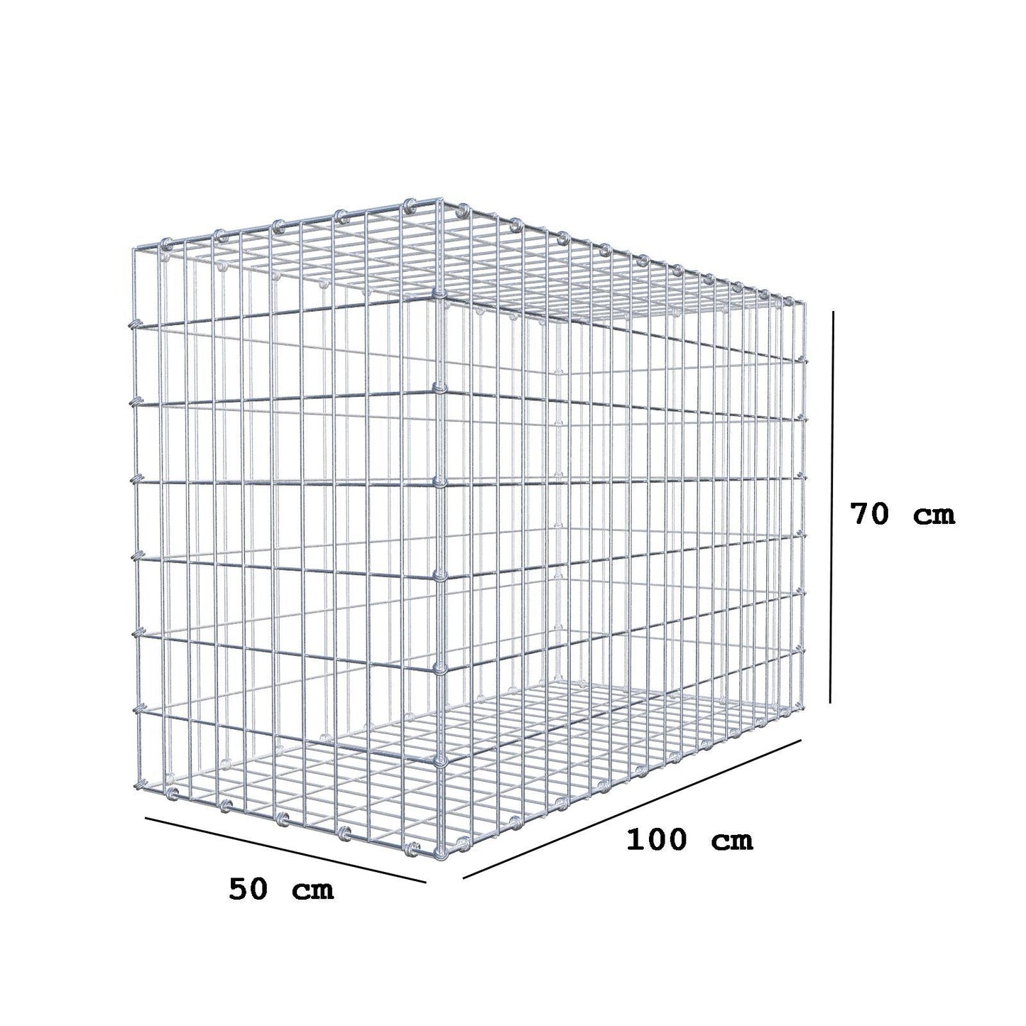 Gabion 100 cm x 70 cm x 50 cm (L x H x D), maskestørrelse 5 x 10 cm, spiralring