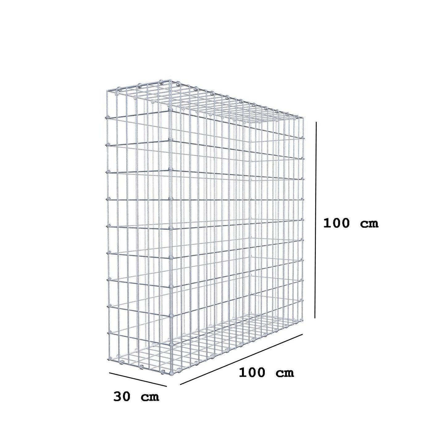 Gabbione 100 cm x 100 cm x 30 cm (L x H x P), maglia 5 x 10 cm, anello a spirale