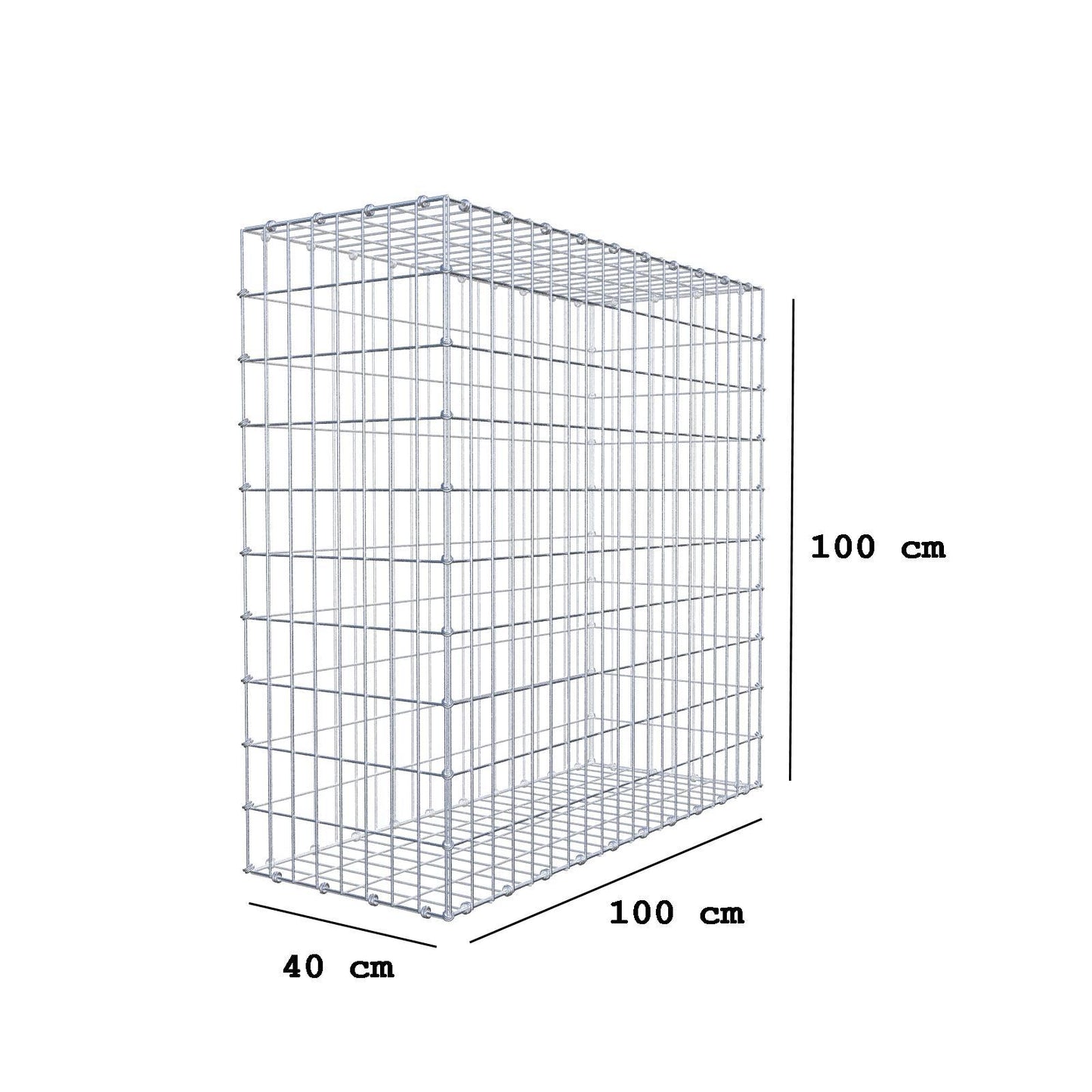 Gabion 100 cm x 100 cm x 40 cm (L x H x P), mailles 5 x 10 cm, anneau en spirale