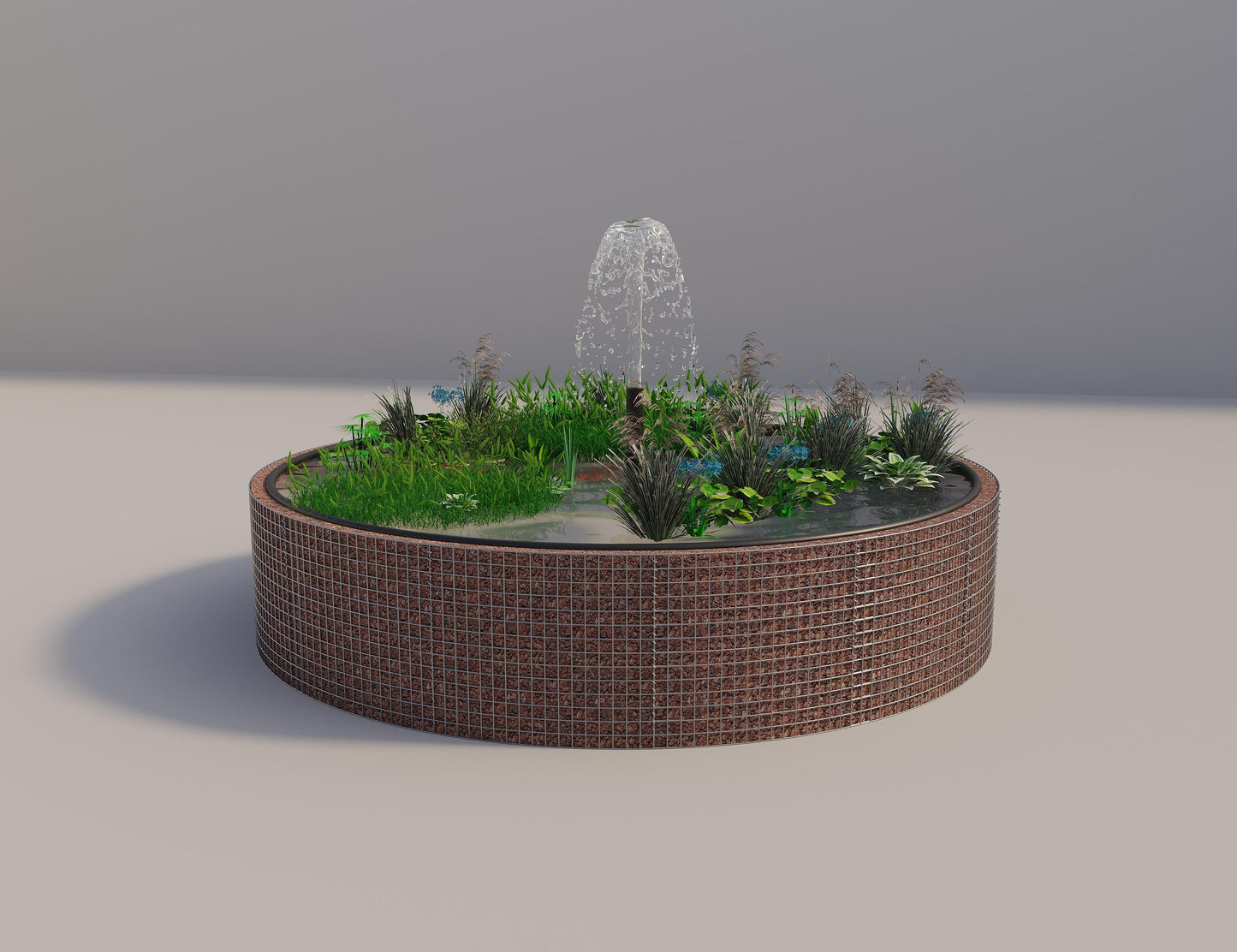 Gabião para lago elevado redondo, diâmetro exterior 382 cm, altura 80 cm, dimensão da malha 5 x 5 cm, espessura da parede 15 cm