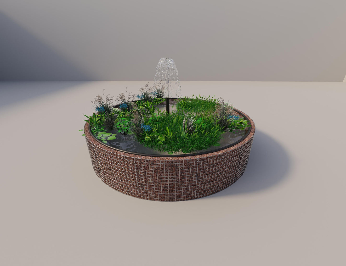 Gabião para lago elevado redondo, diâmetro exterior 382 cm, altura 80 cm, dimensão da malha 5 x 5 cm, espessura da parede 15 cm