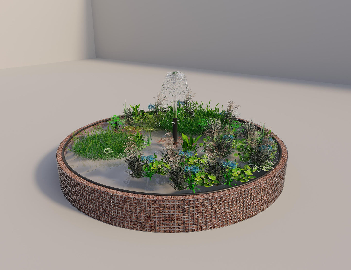 Gabion-hævedam rund, ydre diameter 412 cm, højde 50 cm, maskestørrelse 5 x 5 cm, vægtykkelse 15 cm